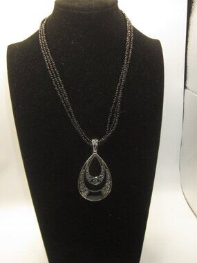 Black Beaded Pendant Necklace